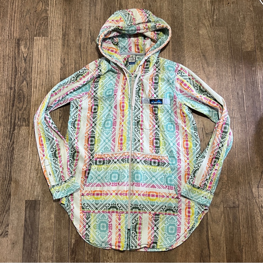 KAVU Saratoga size Large geometric light weight zipper hooded jacket